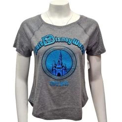 Disney Women's Shirt - Walt Disney World Glitter Logo Tee Gray