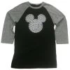 Disney WOMEN'S Shirt - Mickey Mouse Raglan Top - Gold Glitter Dots