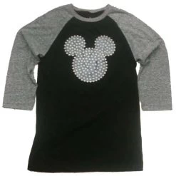 Disney WOMEN'S Shirt - Mickey Mouse Raglan Top - Gold Glitter Dots
