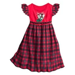 Disney Girls Holiday Nightgown - Santa Mickey & Minnie Sledding Plaid - SIZE 6