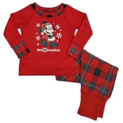 Disney Infant Toddler Holiday Pajamas - Santa Mickey Mouse Plaid - 6M