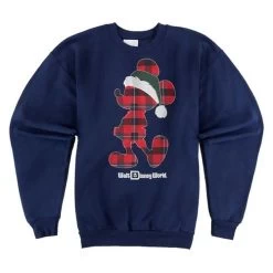 Disney Adult Fleece Shirt - Plaid Santa Mickey Long Sleeve Sweatshirt