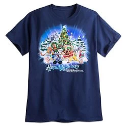 Disney Adult Shirt - Happy Holidays Festive Santa Mickey Mouse - Navy