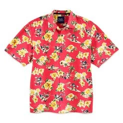 Disney ADULT Shirt - Tommy Bahama - Mickey Mouse Woven Floral - Red