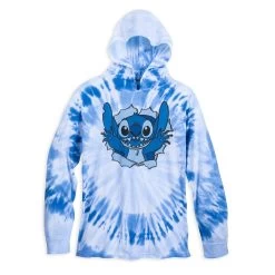 Disney Adult Hoodie - Stitch Long Sleeve Hooded Tie-Dye T-Shirt