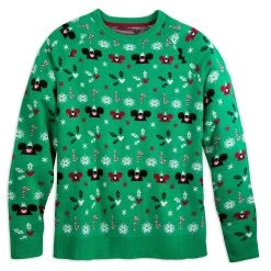 Disney Adult Ugly Sweater - Mickey Mouse Holiday Ear Hats Pullover - Green