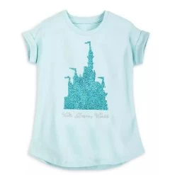 Disney Girls Shirt - Walt Disney World Castle - Reversible Sequin - Arendelle Aqua