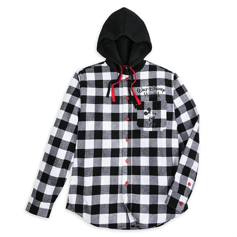Disney Adult Hoodie - Black And White Plaid - Mickey Mouse 1 Disney Adult Hoodie - Black And White Plaid - Mickey Mouse