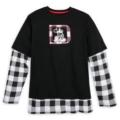 Disney Adult Layered T-Shirt - Black And White Plaid - Mickey Mouse